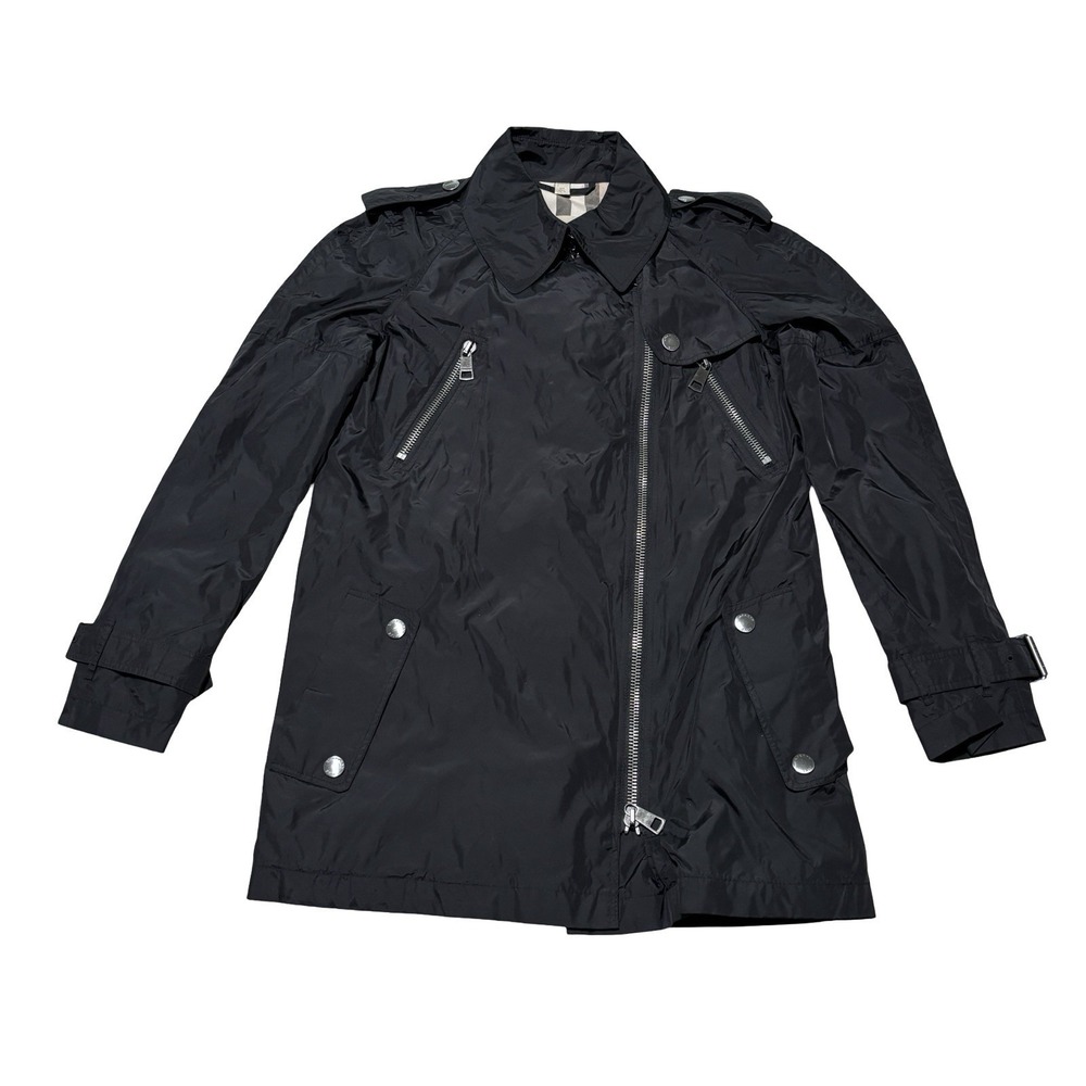 Burberry Brit Women's Windbreaker Utility Jacket Black Off Center Zip Size 2